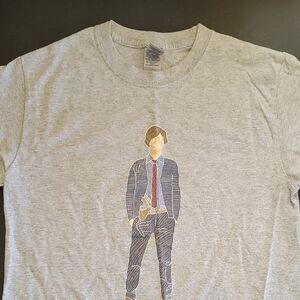 Gildan Light Gray Graphic Tee with Suit Design, Mathew Gray Gubler, Criminal Min